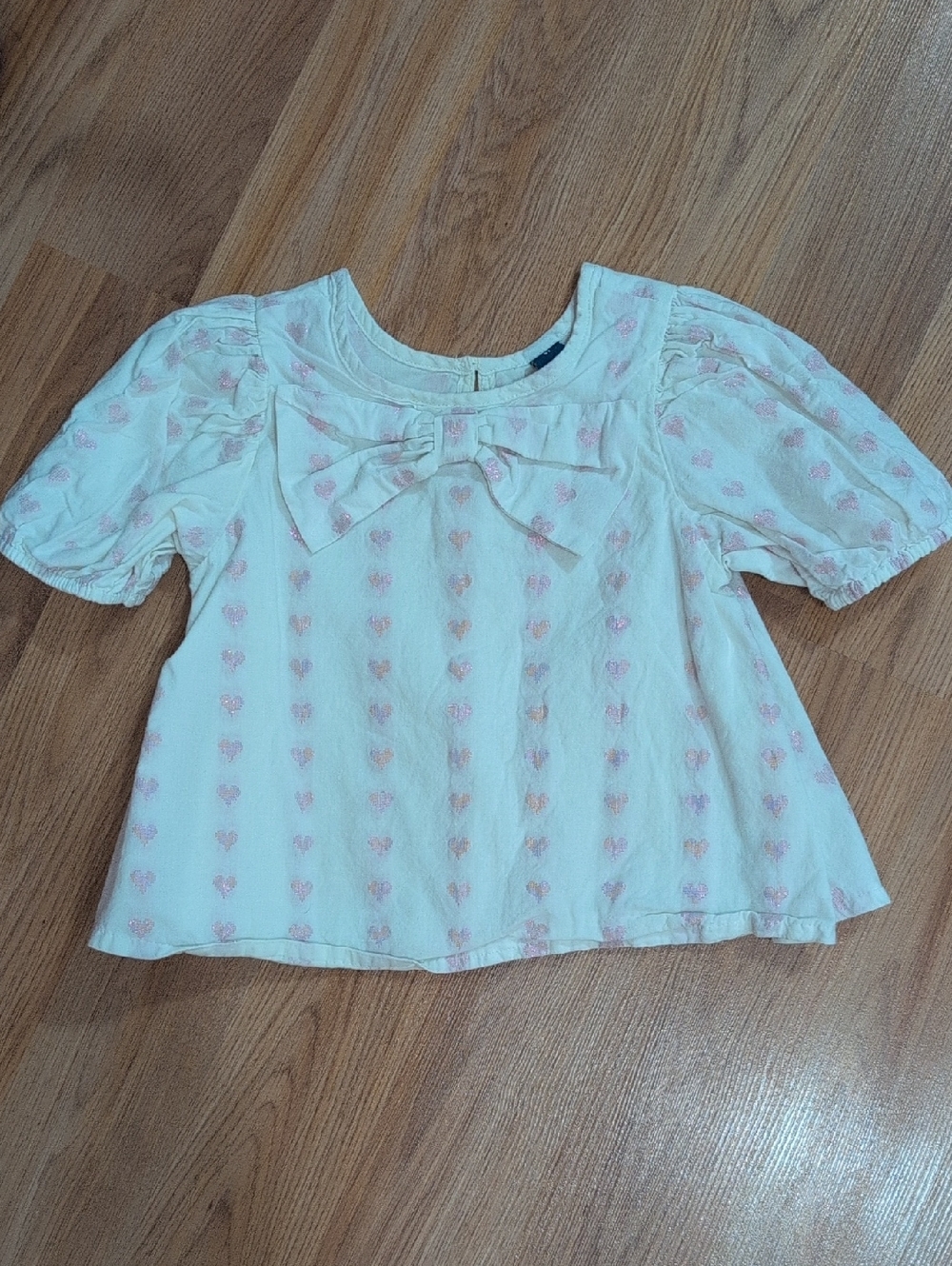 Girls White Top with Pink Heart Pattern and Bow